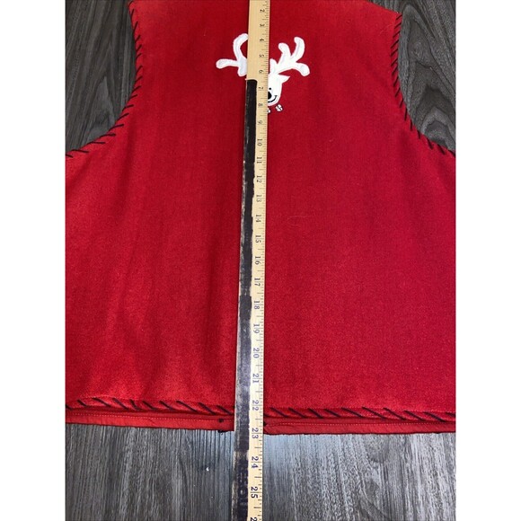 Life Style Red Christmas Vest Reindeer Appliques Full Zip Wool Women's LARGE - Picture 16 of 16